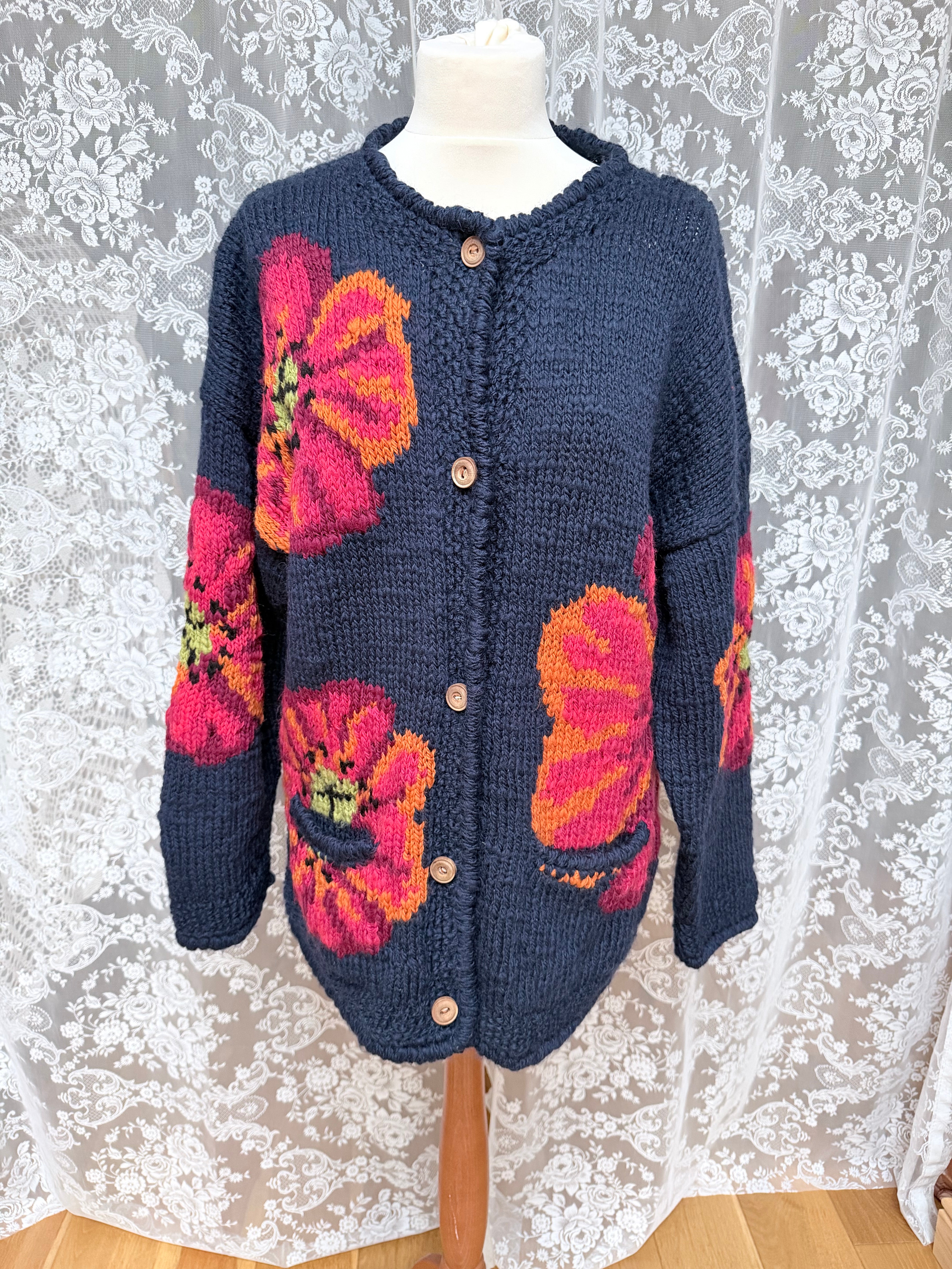 90'S AMANO ハンドメイド セーター ニット アマーノ The Poppy: Vintage 1990s Amano Poppy Hand-Knitted Wool Cardigan