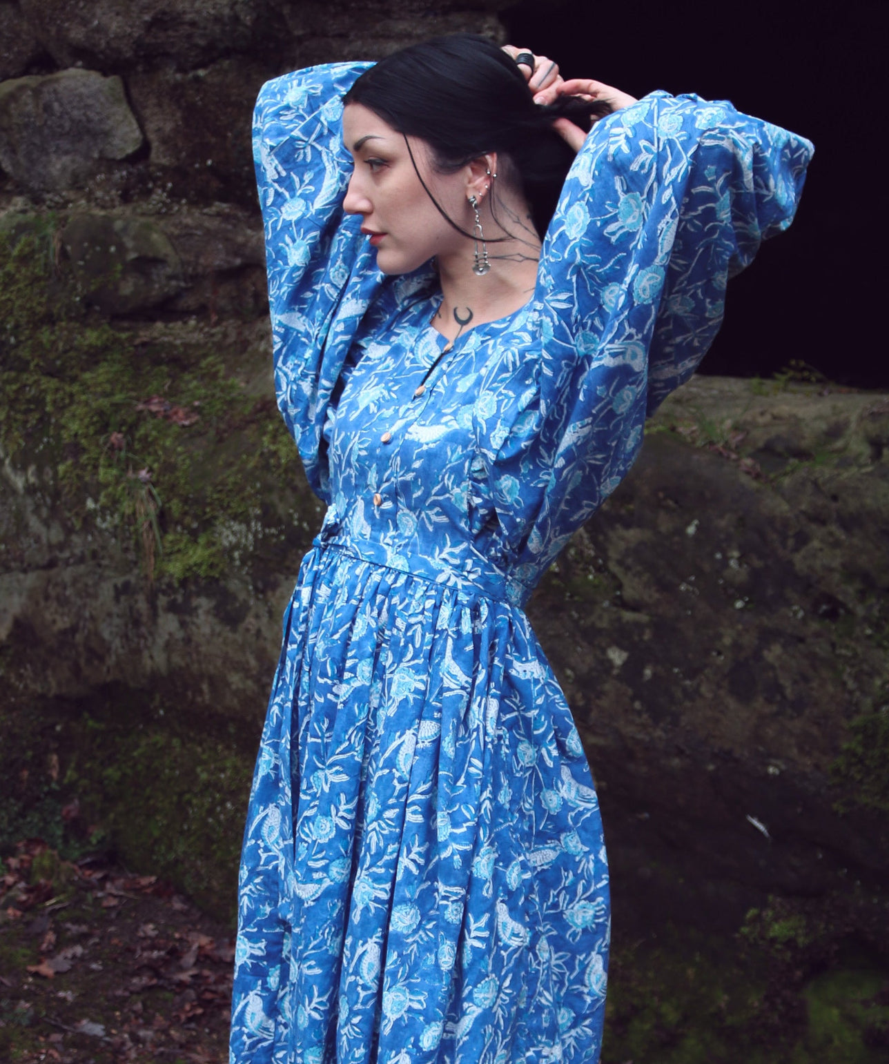 block print dress Cotton for Women Handmade Floral Tunic Dress GHABA LONDON %0D%0A*%20Please%20note%20that%20sizes%20may%20vary%201 Pink Floral & Green Leaf