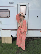 The Evangelina - Peach Daisies Block Print Dress