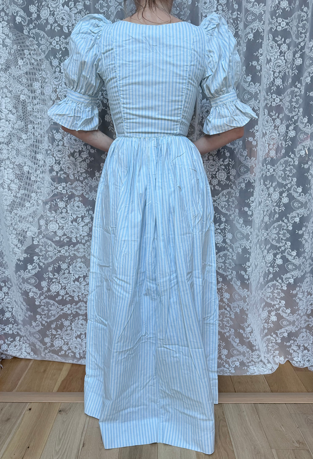 Vintage Laura Ashley Blue Candy Stripe Maxi Dress