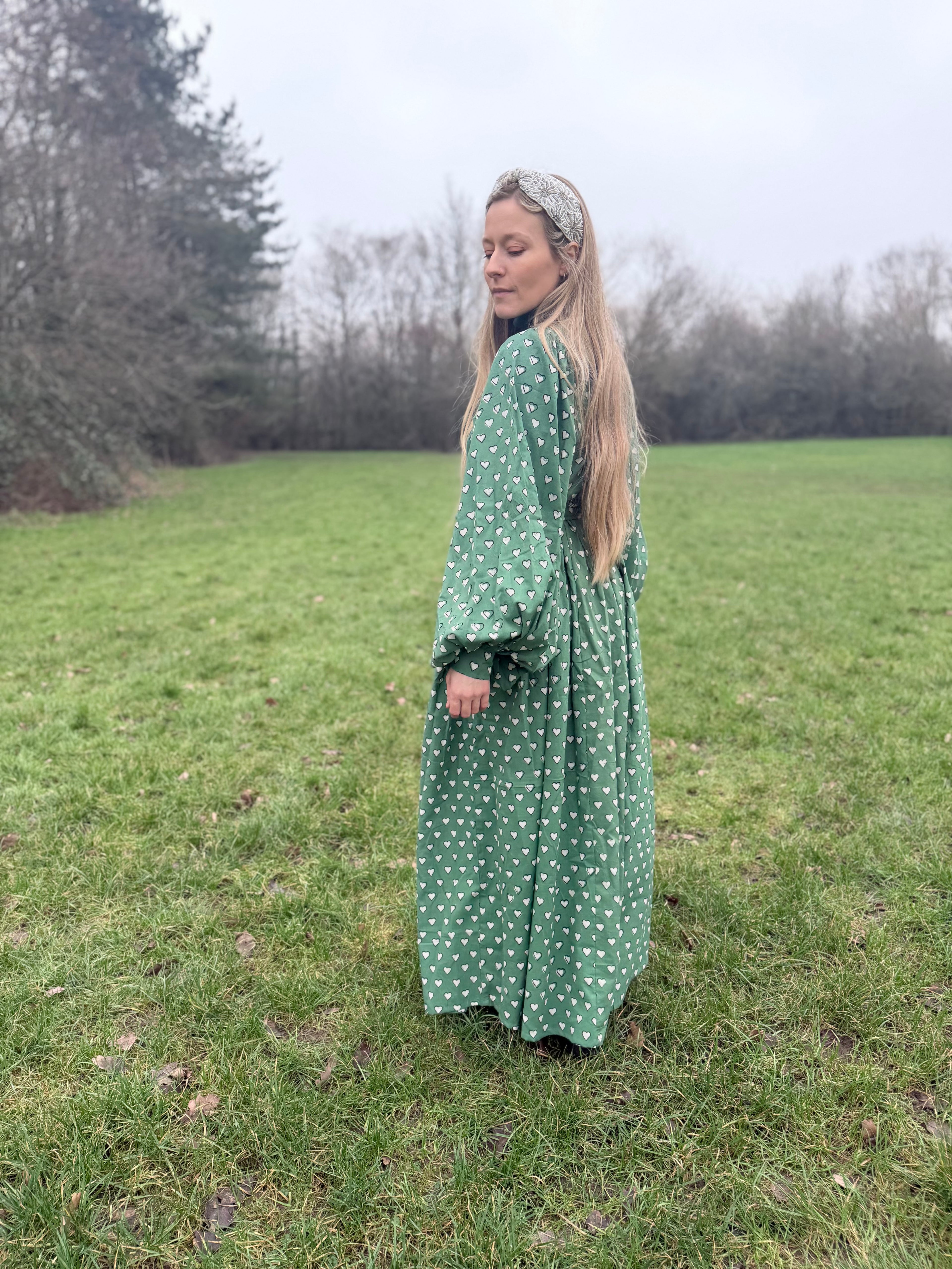 The Evangelina Emerald Irish Heart Dress | Traditionally Made and Hand Block Printed