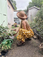 Pre-Order – The Beatrice Block Printed Cotton Scarf Top in Mustard Yellow Gingham