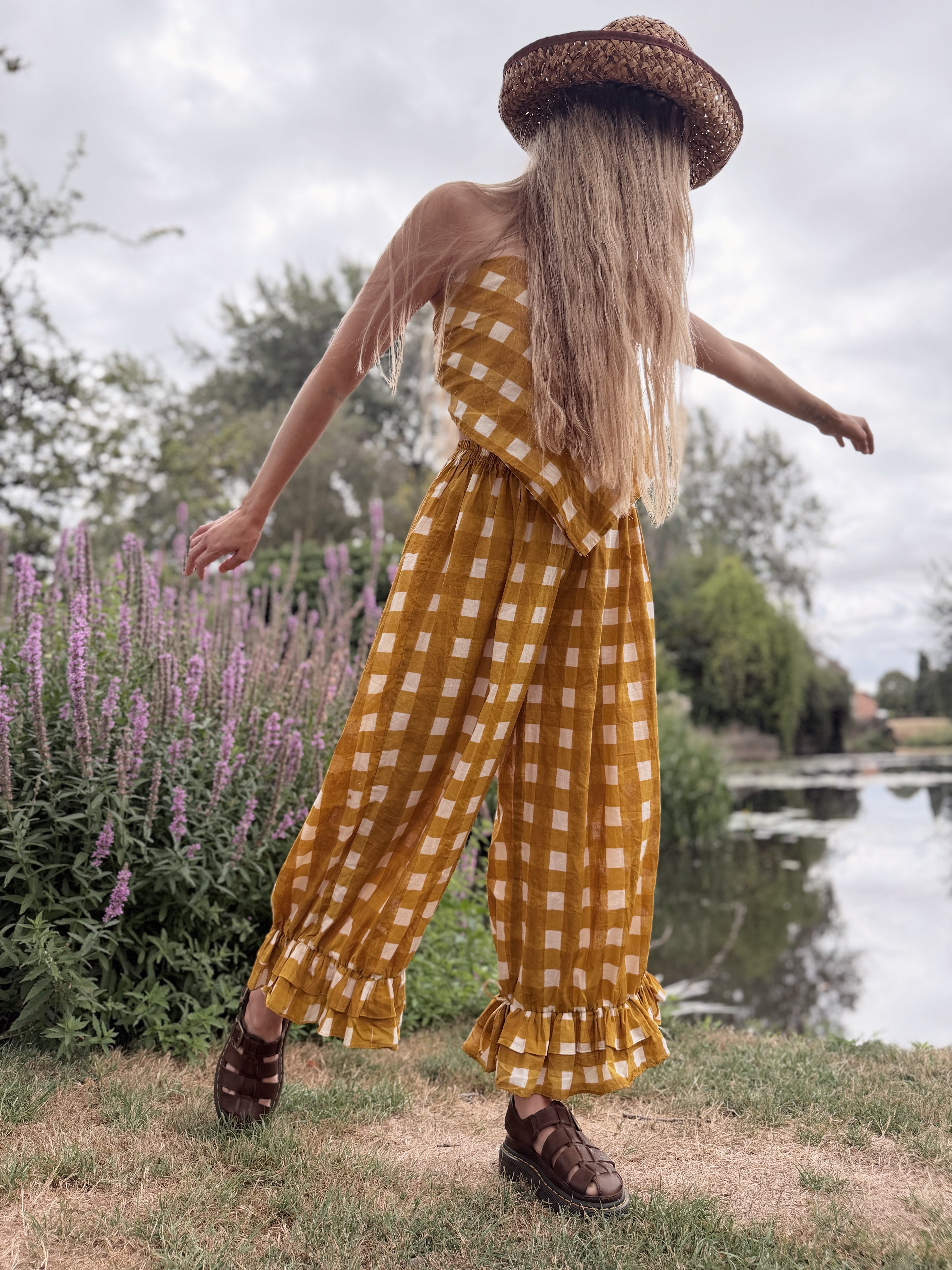 Pre Order – The Beatrice Block Printed Bloomers in Mustard Yellow Gingham