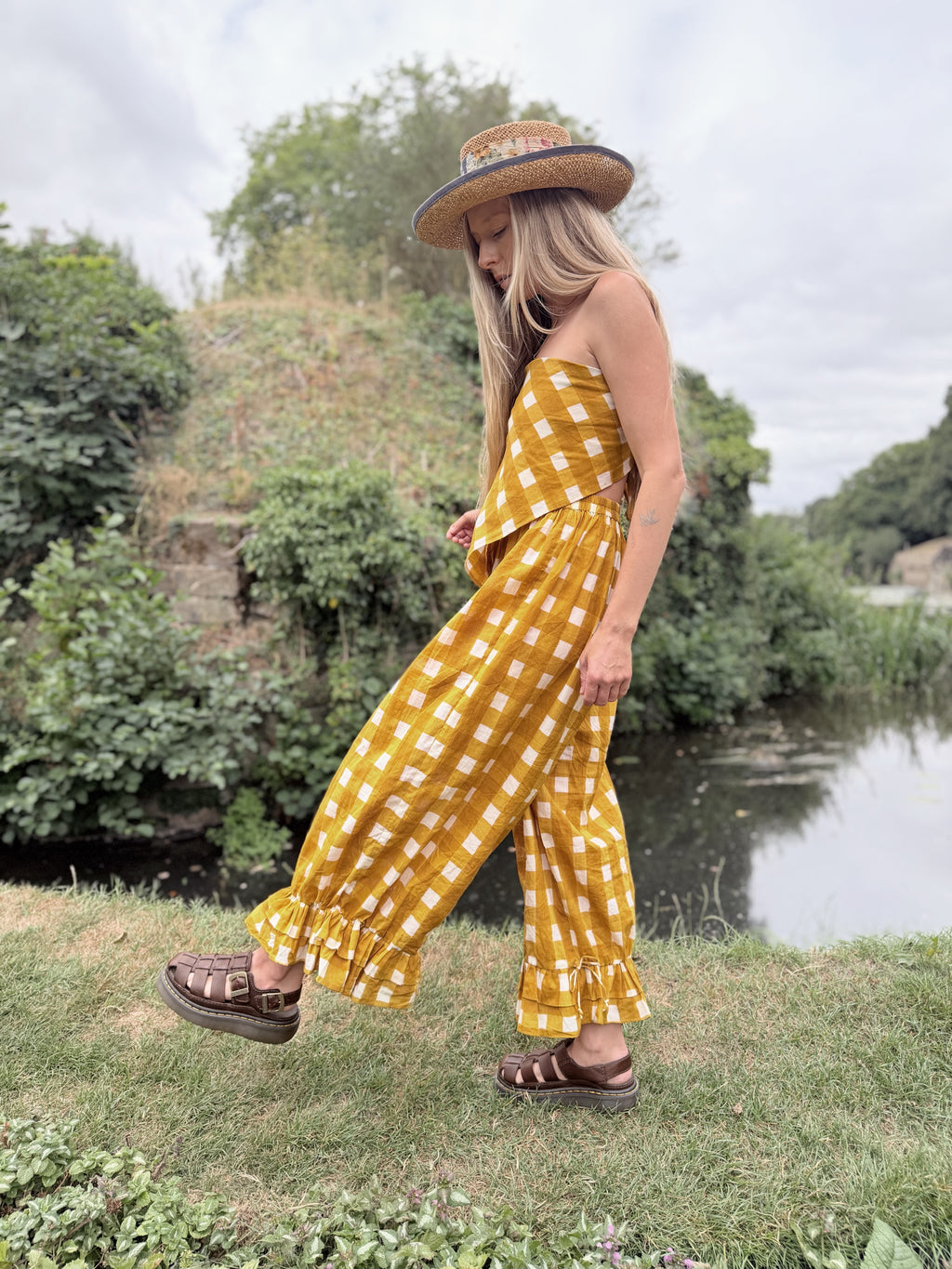 Pre Order – The Beatrice Block Printed Bloomers in Mustard Yellow Gingham