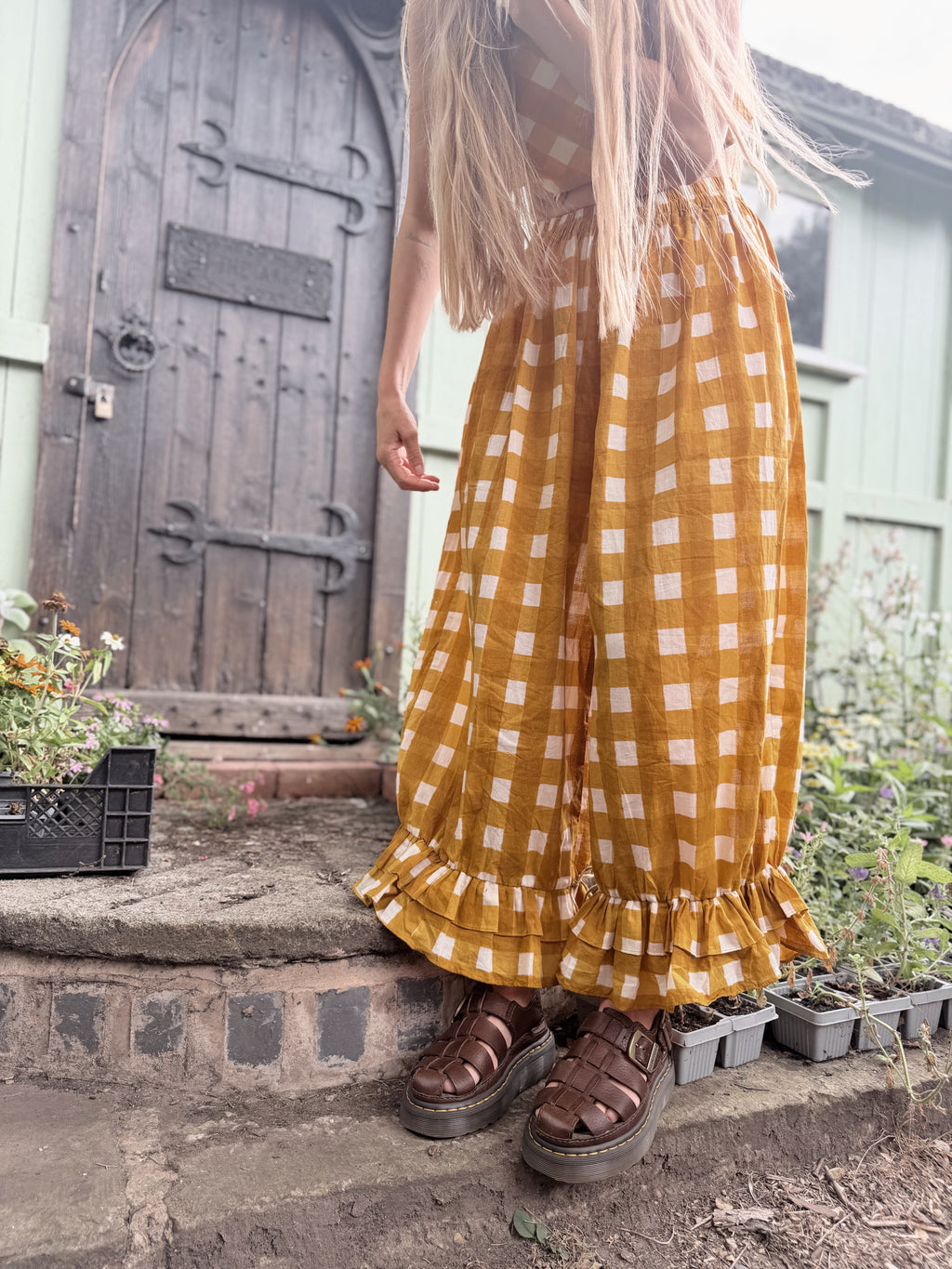 Pre Order – The Beatrice Block Printed Bloomers in Mustard Yellow Gingham