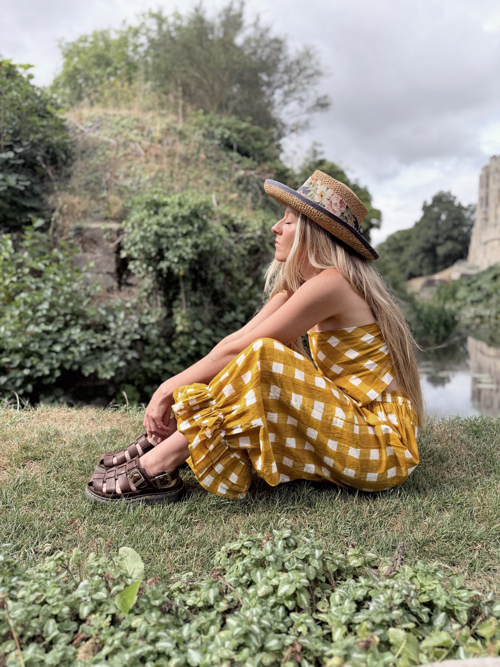 Pre Order – The Beatrice Block Printed Bloomers in Mustard Yellow Gingham
