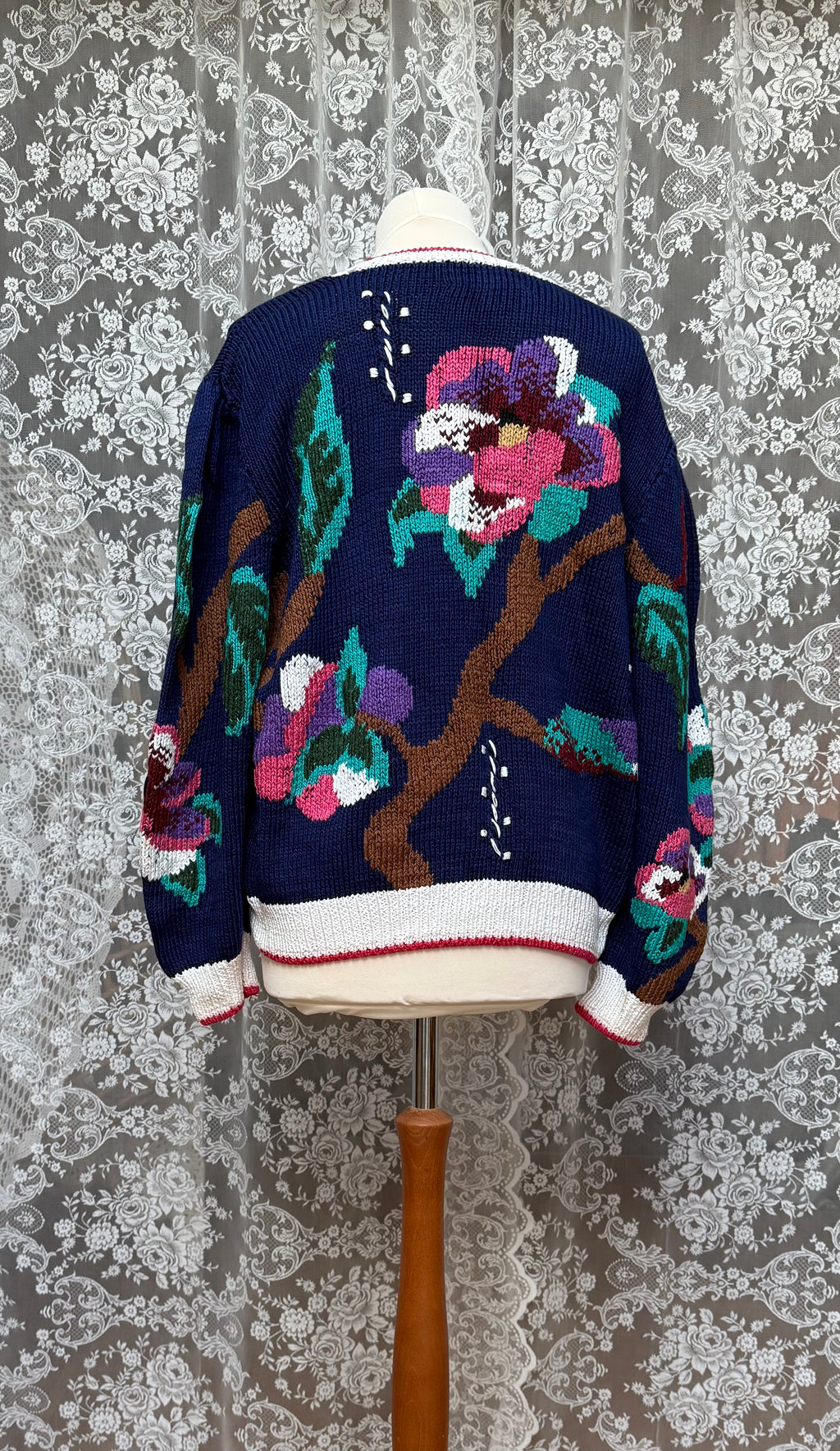 Artful Knit: Vintage Berek Hand-Knitted 1980s Floral Cardigan