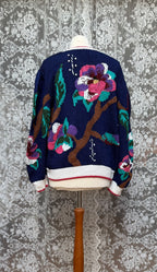 Artful Knit: Vintage Berek Hand-Knitted 1980s Floral Cardigan