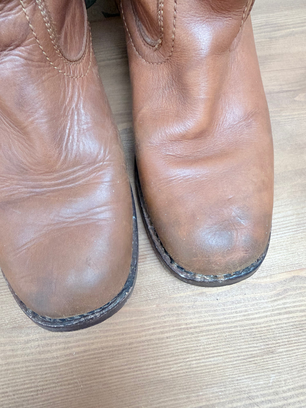 The Hazels: Vintage 1970s Tan Frye Boots with Embroidery