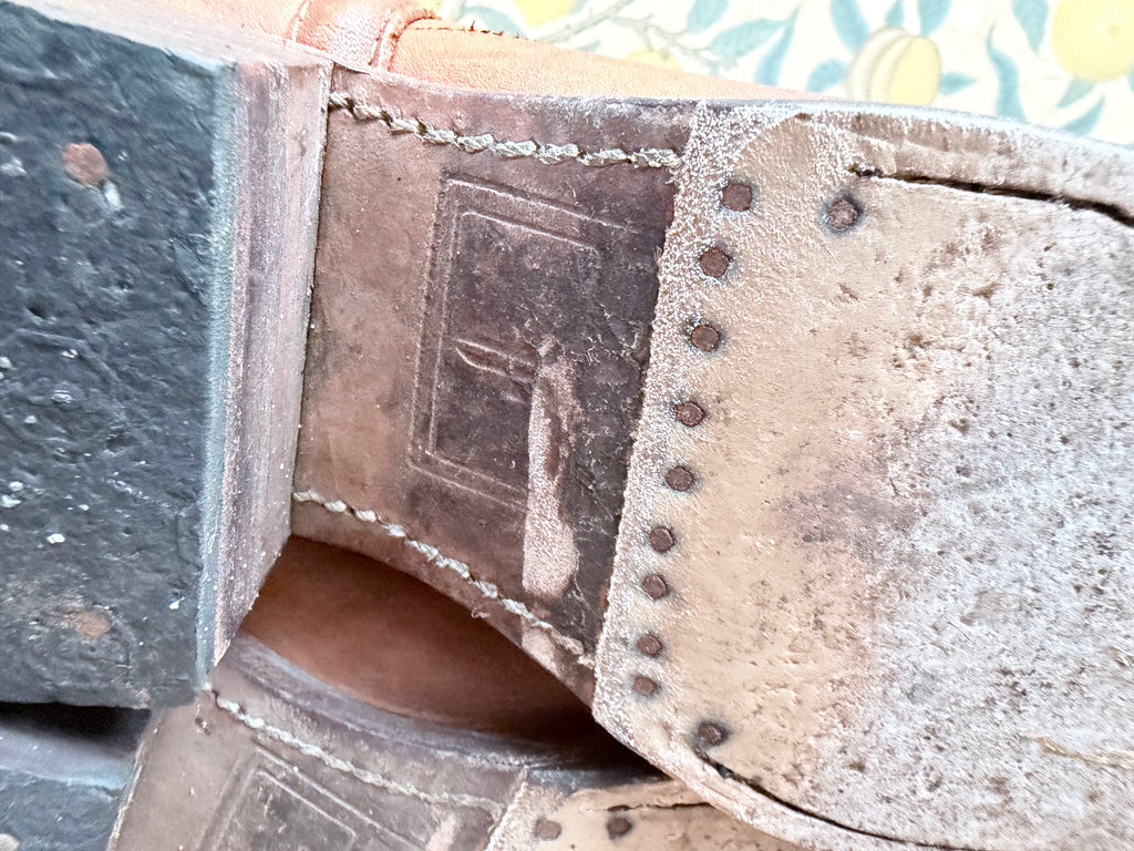 The Hazels: Vintage 1970s Tan Frye Boots with Embroidery