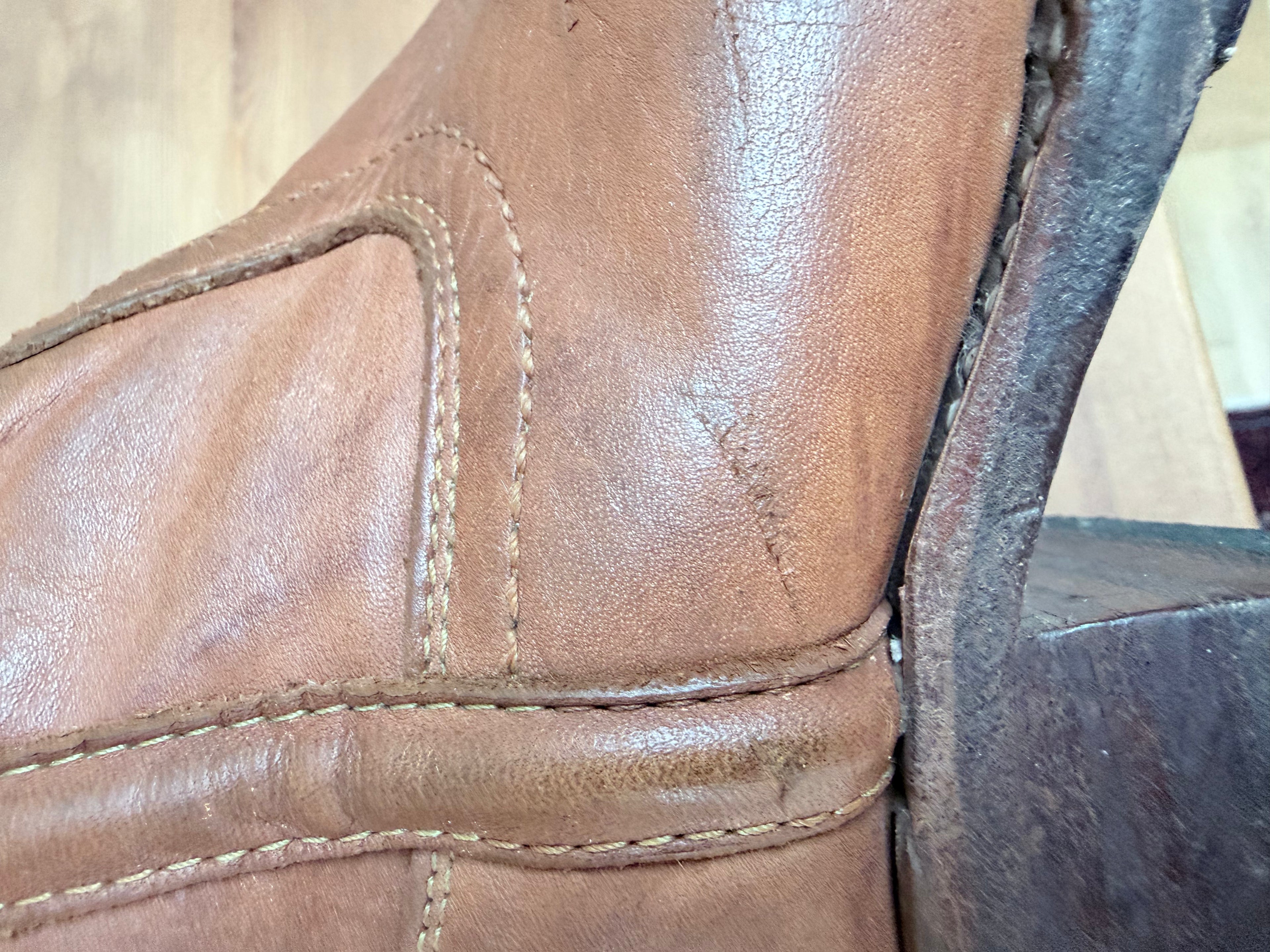 The Hazels: Vintage 1970s Tan Frye Boots with Embroidery