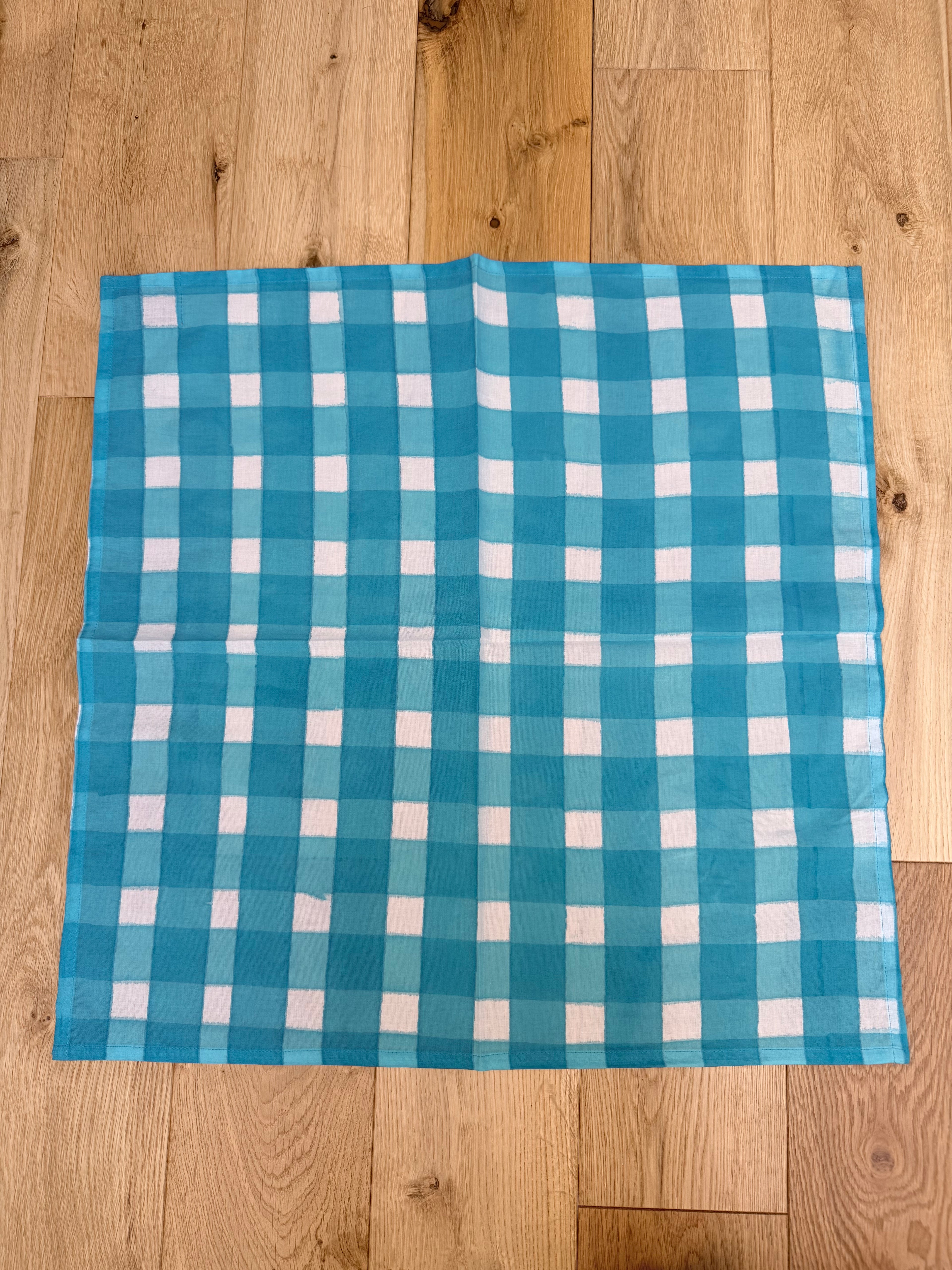 The Beatrice Headscarf in Blue Gingham | Traditionally Made & Block Printed
