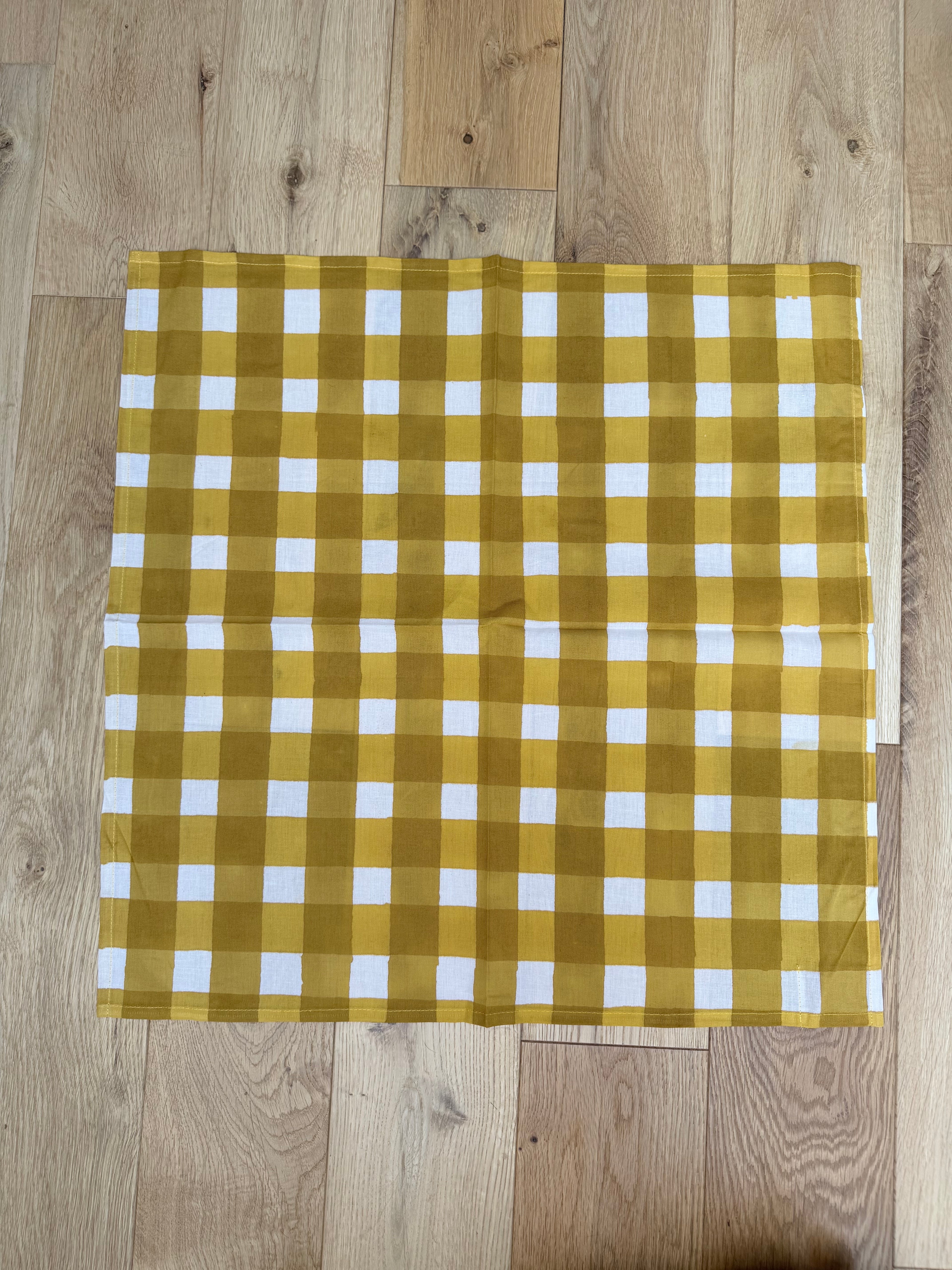 The Beatrice Headscarf in Mustard Gingham | Traditionally Made & Block Printed