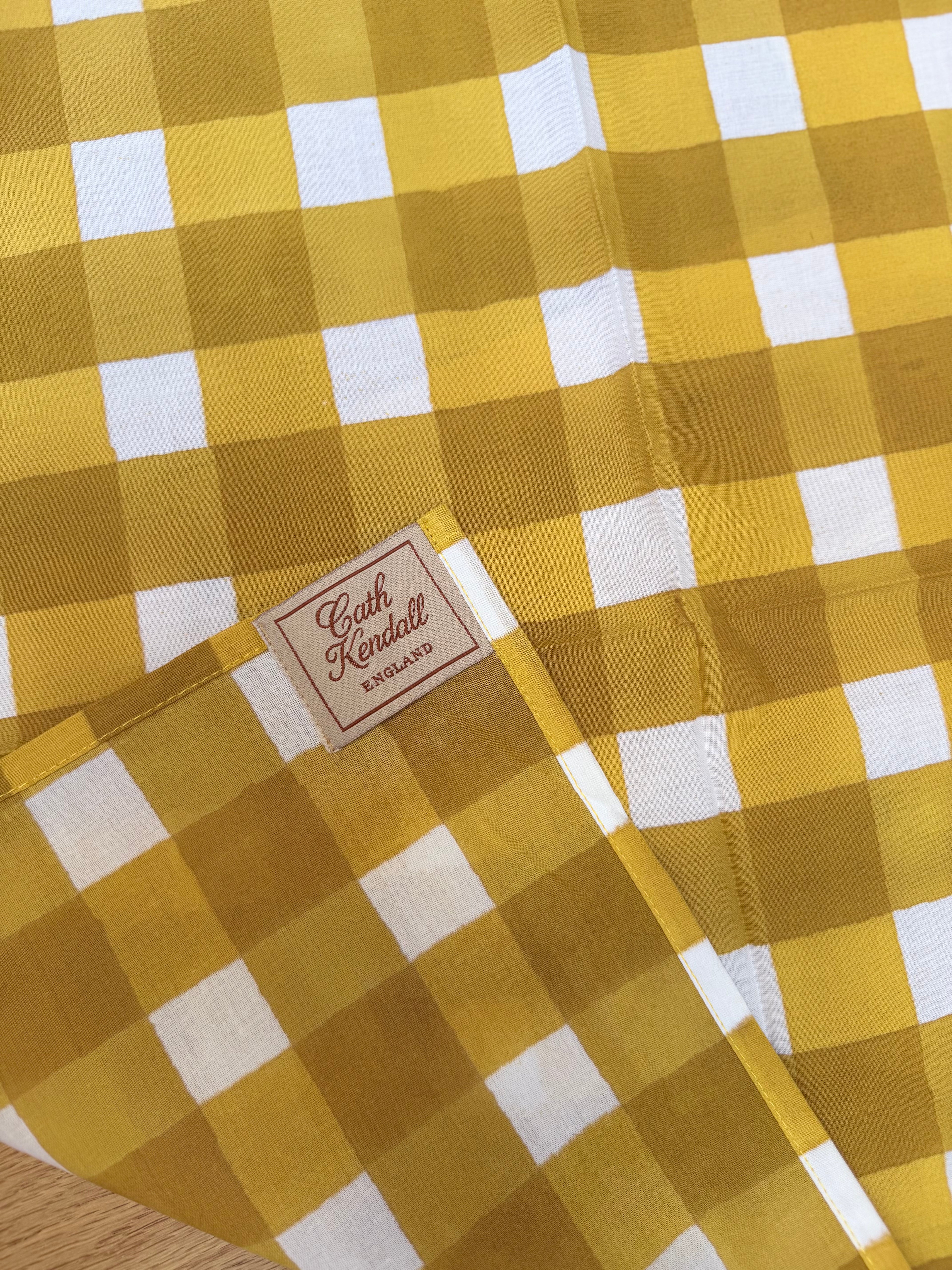 The Beatrice Headscarf in Mustard Gingham | Traditionally Made & Block Printed