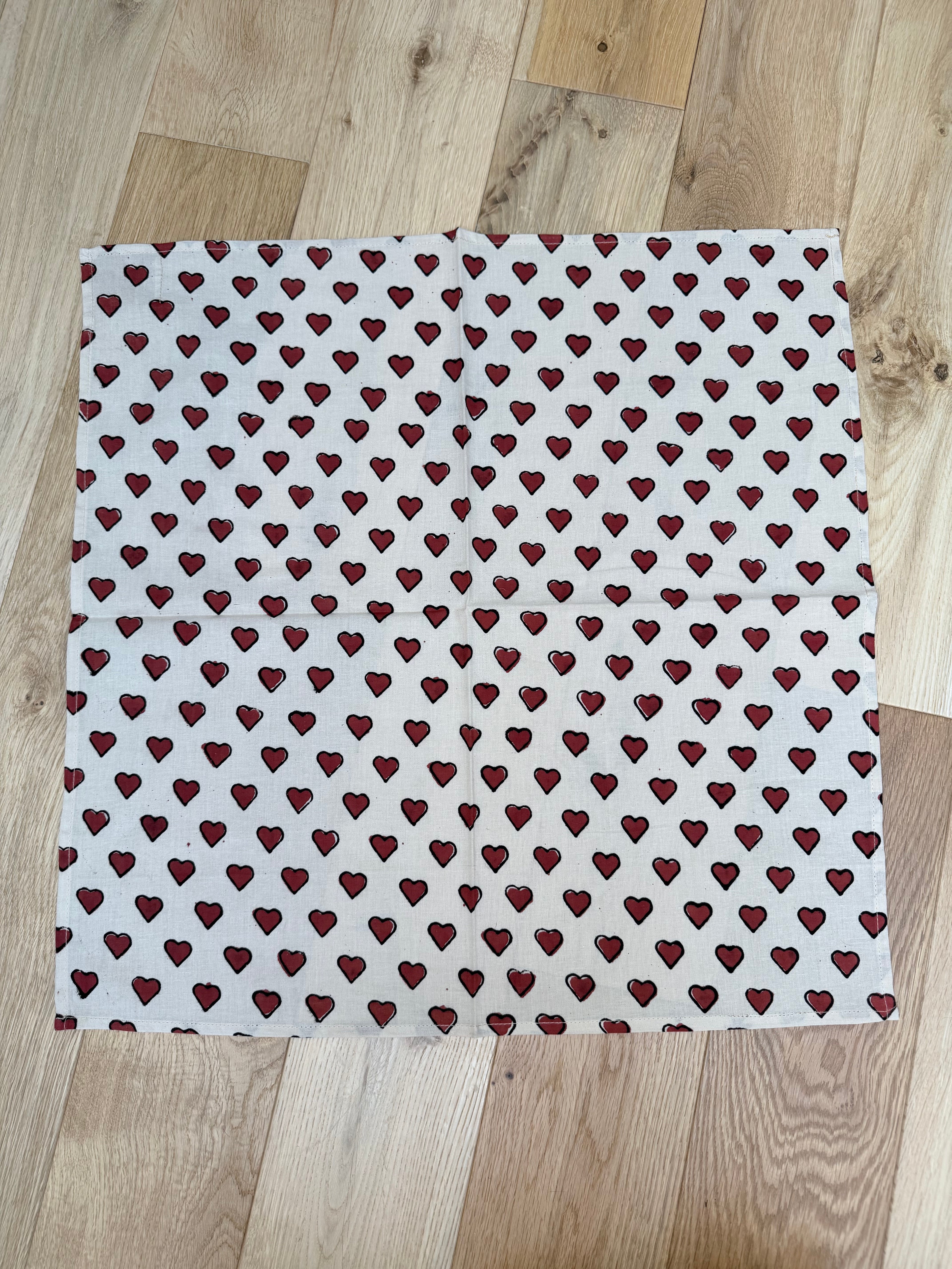 The Beatrice Headscarf in Love Hearts | Traditionally Made & Block Printed