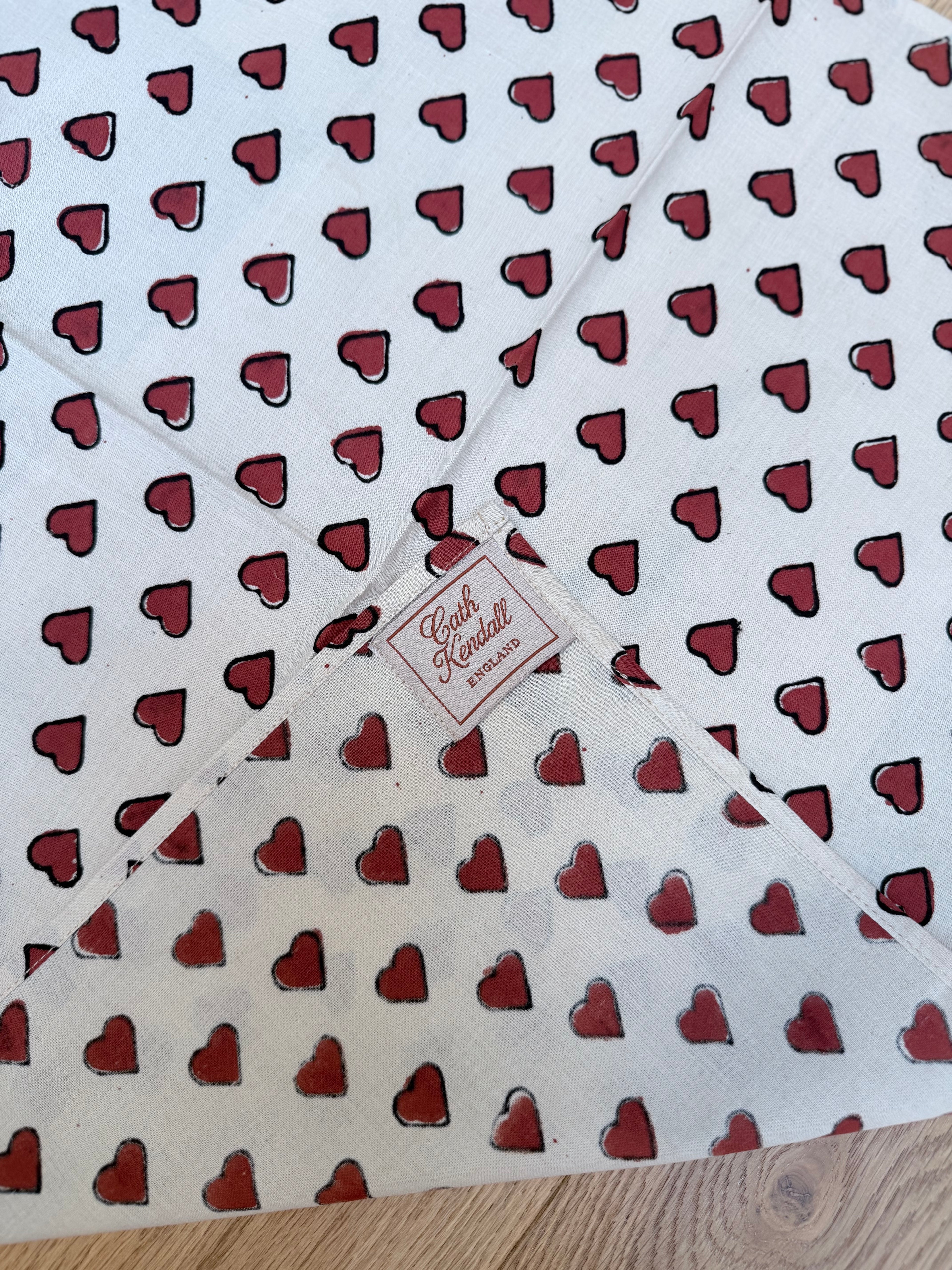 The Beatrice Headscarf in Love Hearts | Traditionally Made & Block Printed