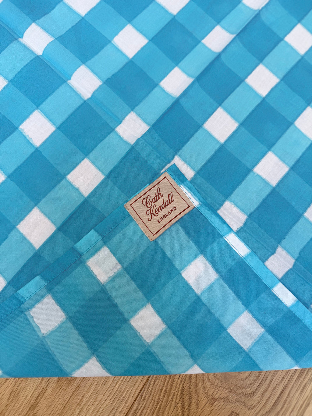 The Beatrice Headscarf in Blue Gingham | Traditionally Made & Block Printed