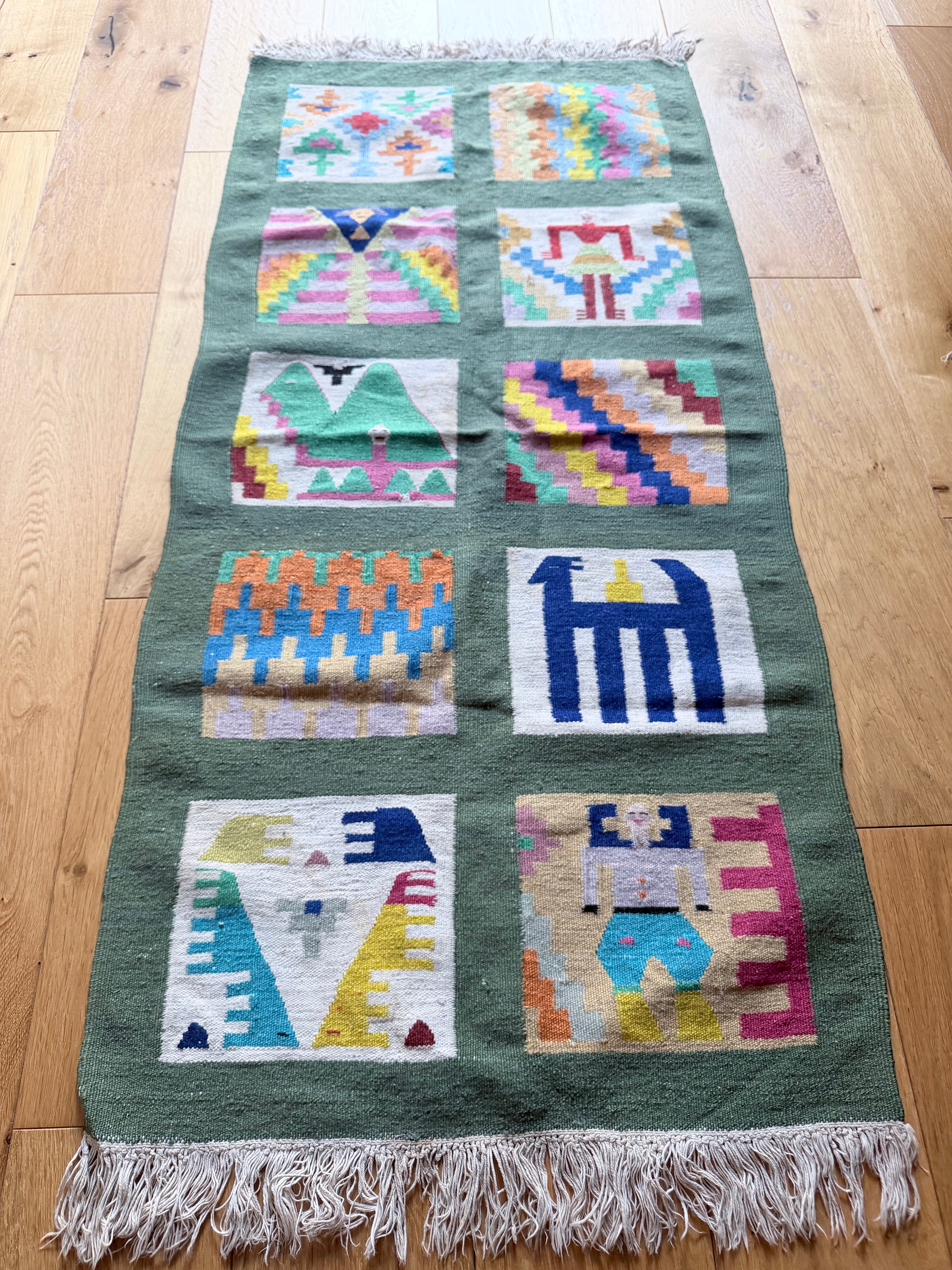 Vintage Tunisian Gafsa-Style Pictorial Rug with Geometric Patterns