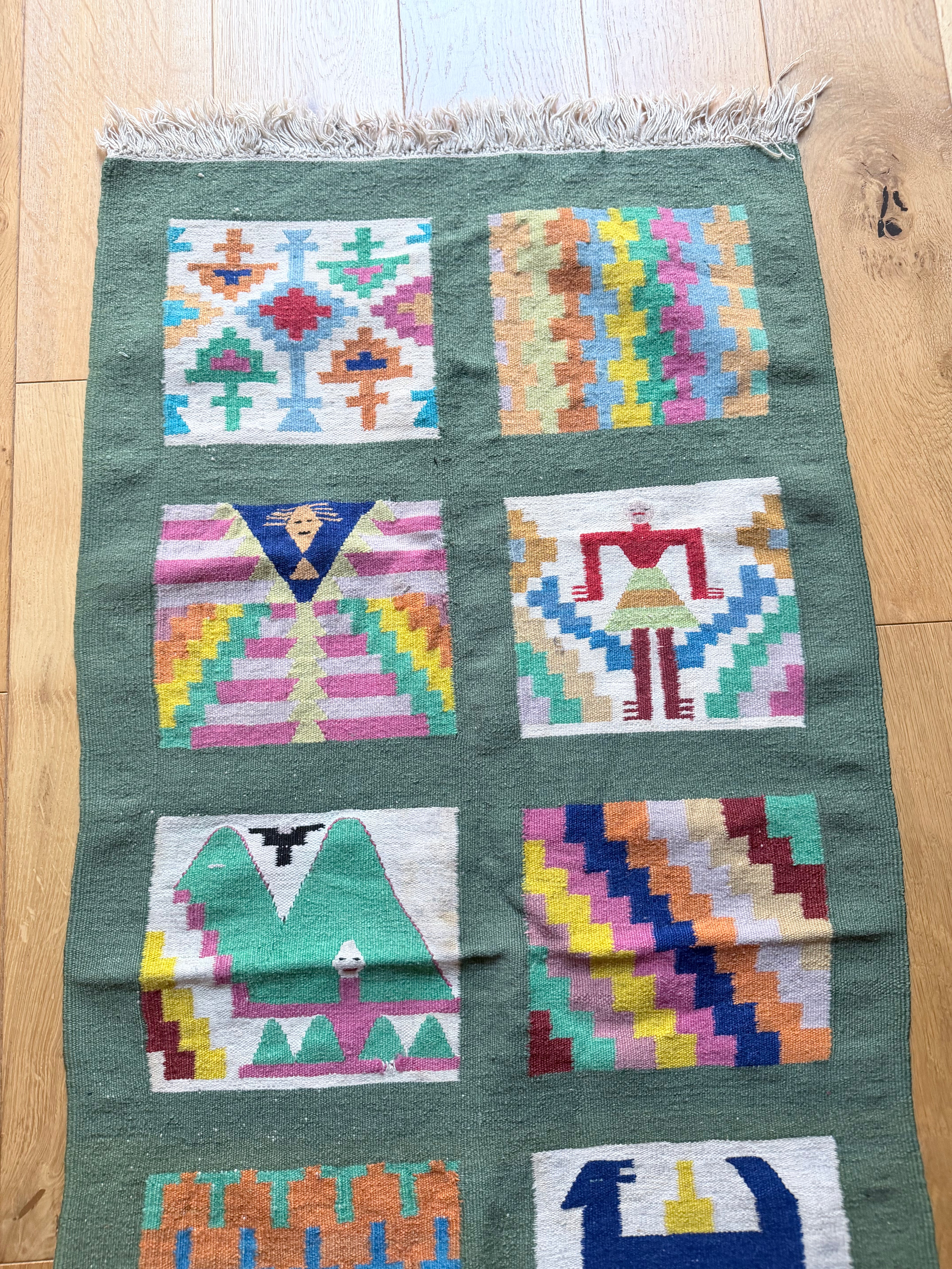 Vintage Tunisian Gafsa-Style Pictorial Rug with Geometric Patterns