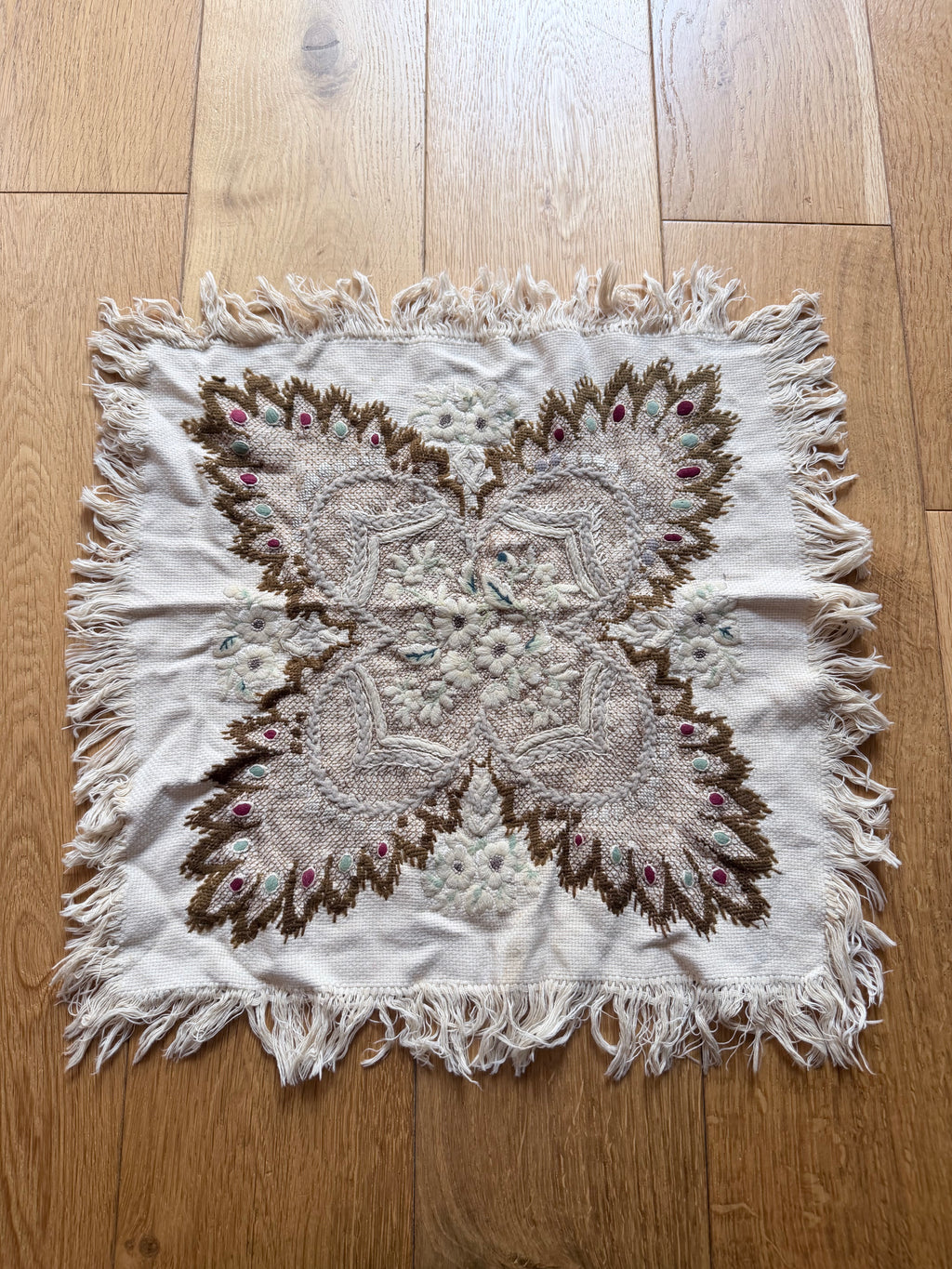 Antique Hand-Embroidered Ottoman Floral Table Mat
