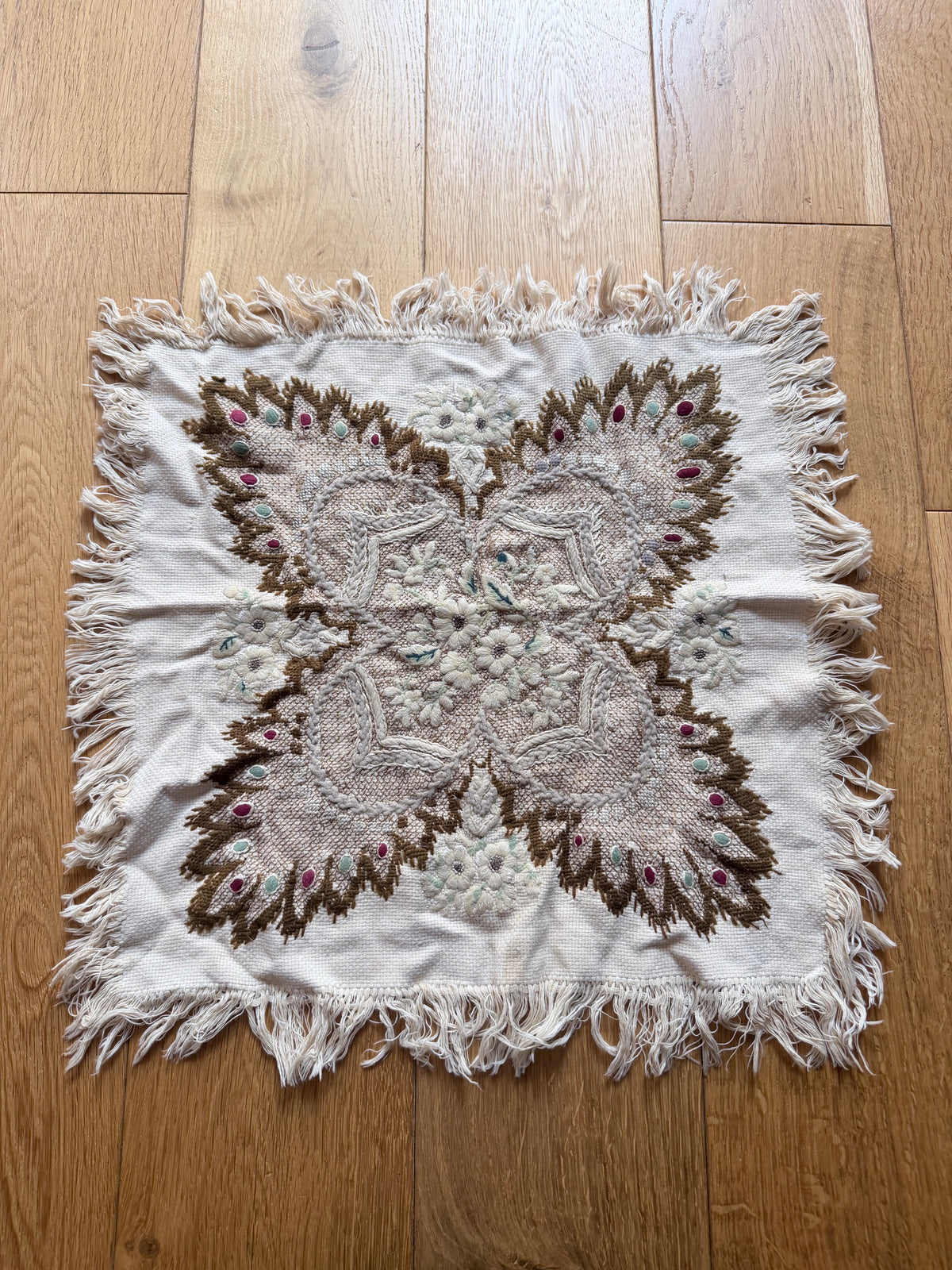 Antique Hand-Embroidered Ottoman Floral Table Mat