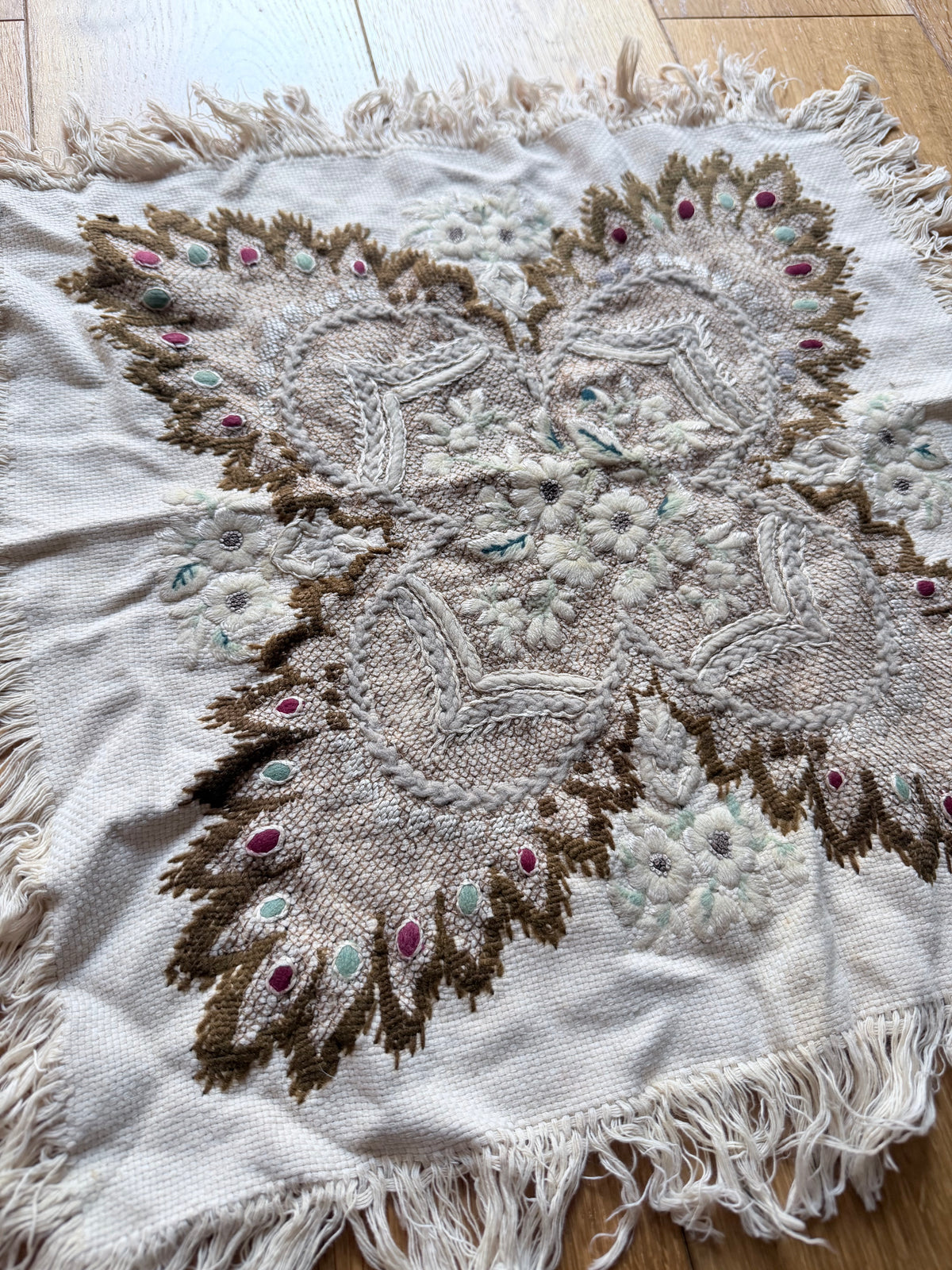 Antique Hand-Embroidered Ottoman Floral Table Mat
