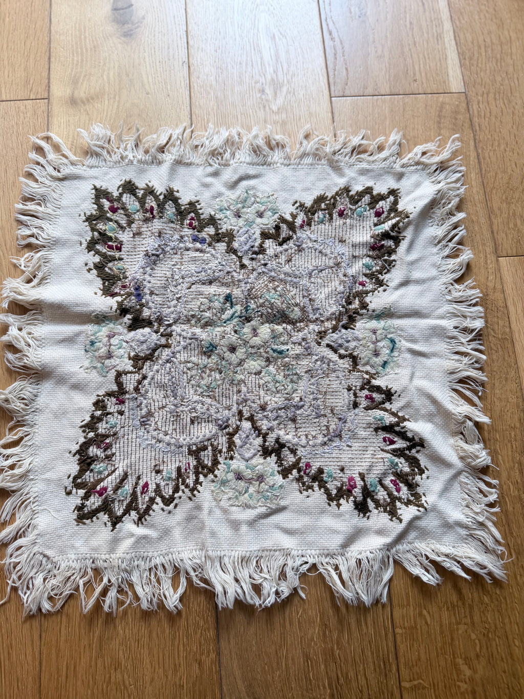 Antique Hand-Embroidered Ottoman Floral Table Mat