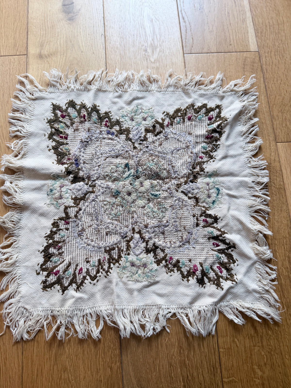 Antique Hand-Embroidered Ottoman Floral Table Mat
