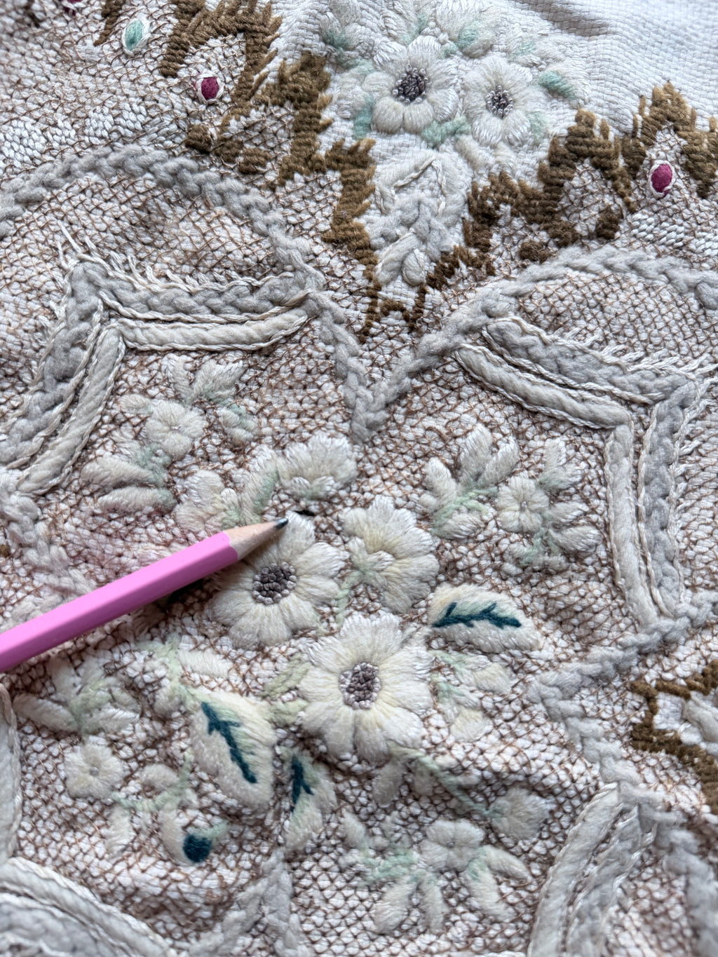 Antique Hand-Embroidered Ottoman Floral Table Mat