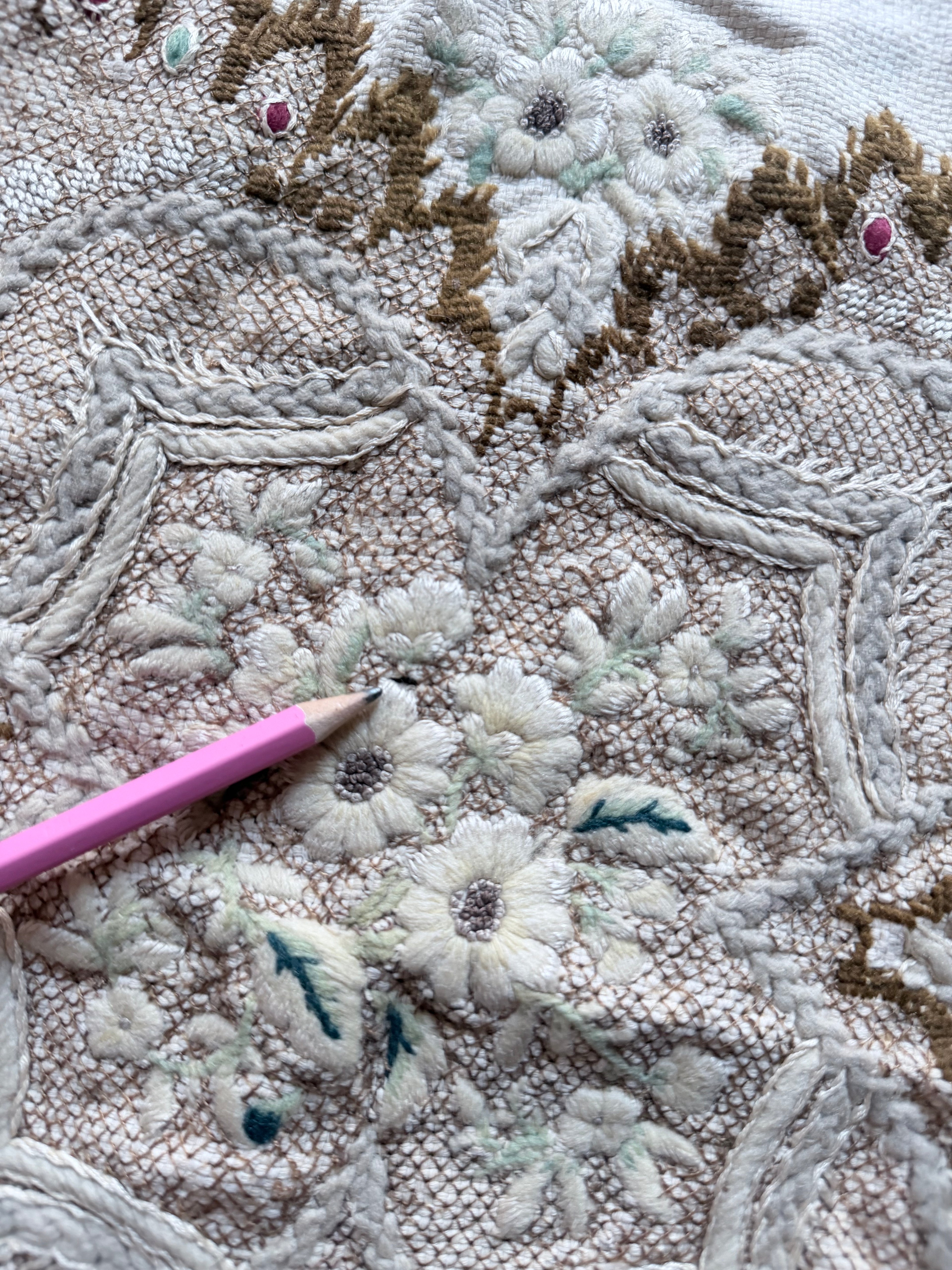 Antique Hand-Embroidered Ottoman Floral Table Mat