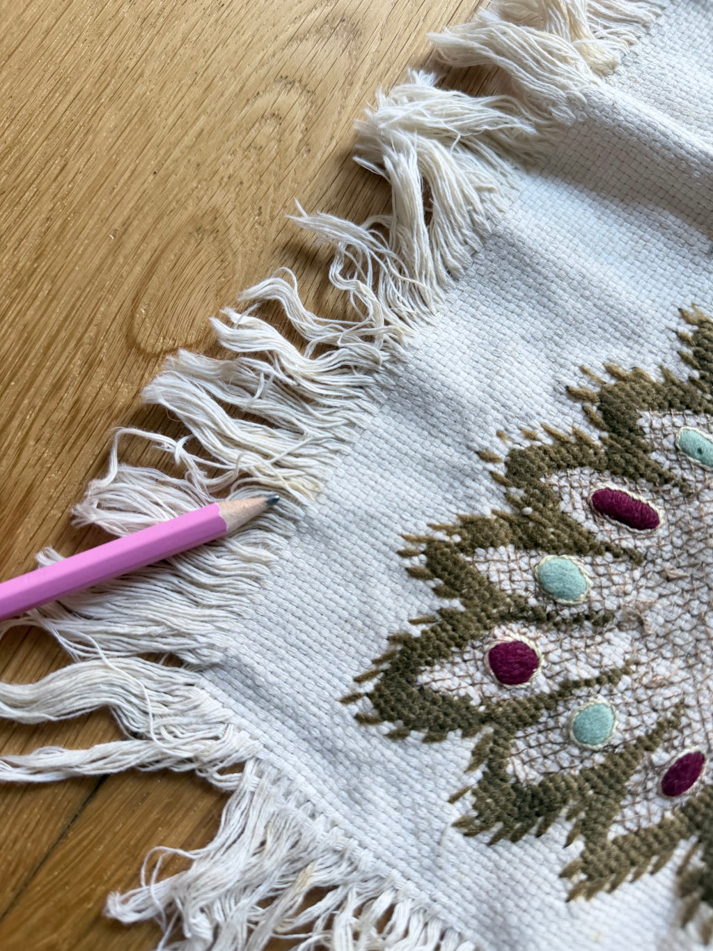 Antique Hand-Embroidered Ottoman Floral Table Mat