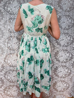 Vintage 1950s Handmade Green Floral Swing Dress
