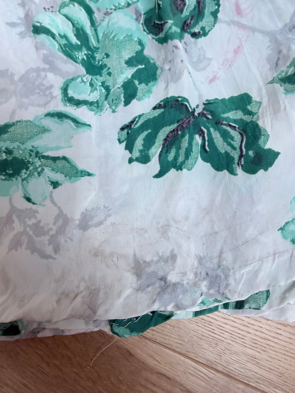 Vintage 1950s Handmade Green Floral Swing Dress