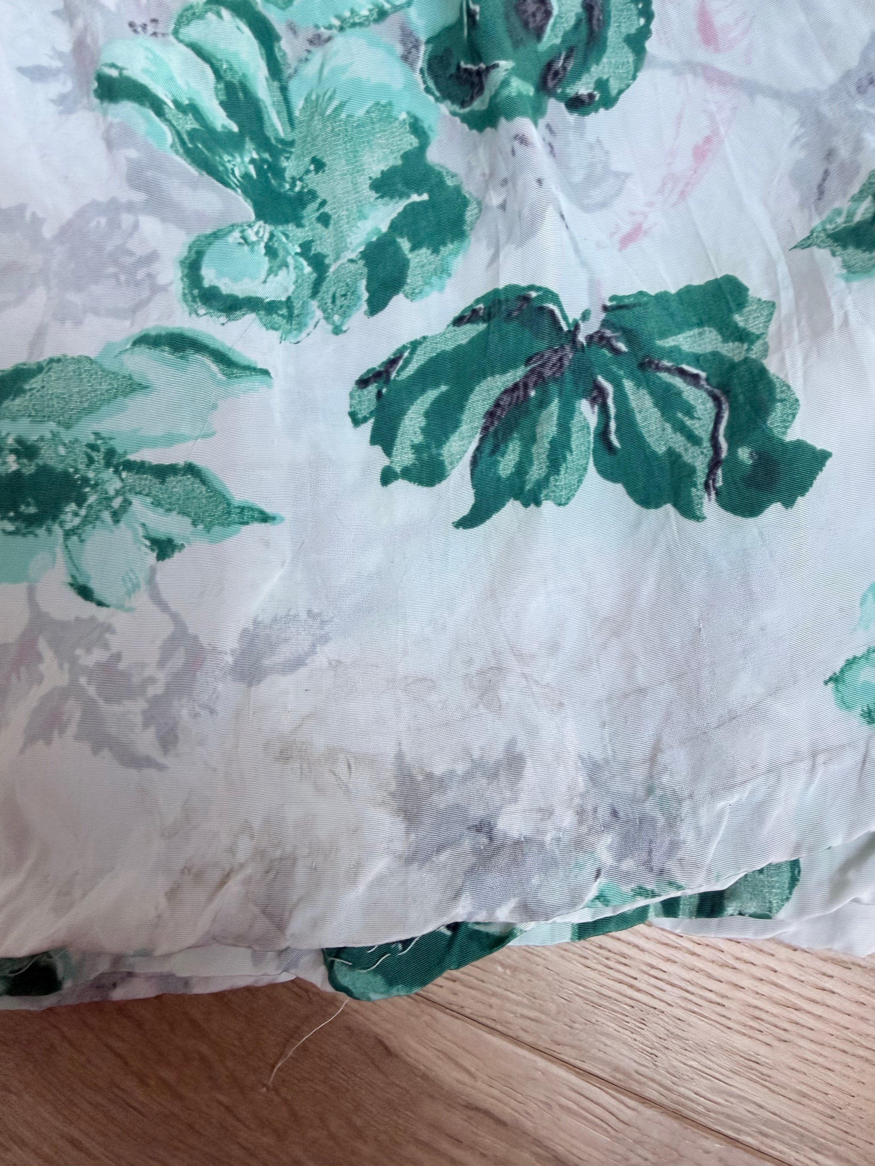 Vintage 1950s Handmade Green Floral Swing Dress