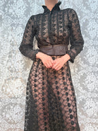 Antique 1890s–1910s Black Lace Two-Piece Gothic Peplum Set