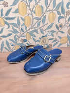 Beautiful Authentic Vintage 1970s Blue Leather and Wood Clogs