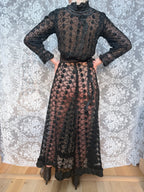 Antique 1890s–1910s Black Lace Two-Piece Gothic Peplum Set