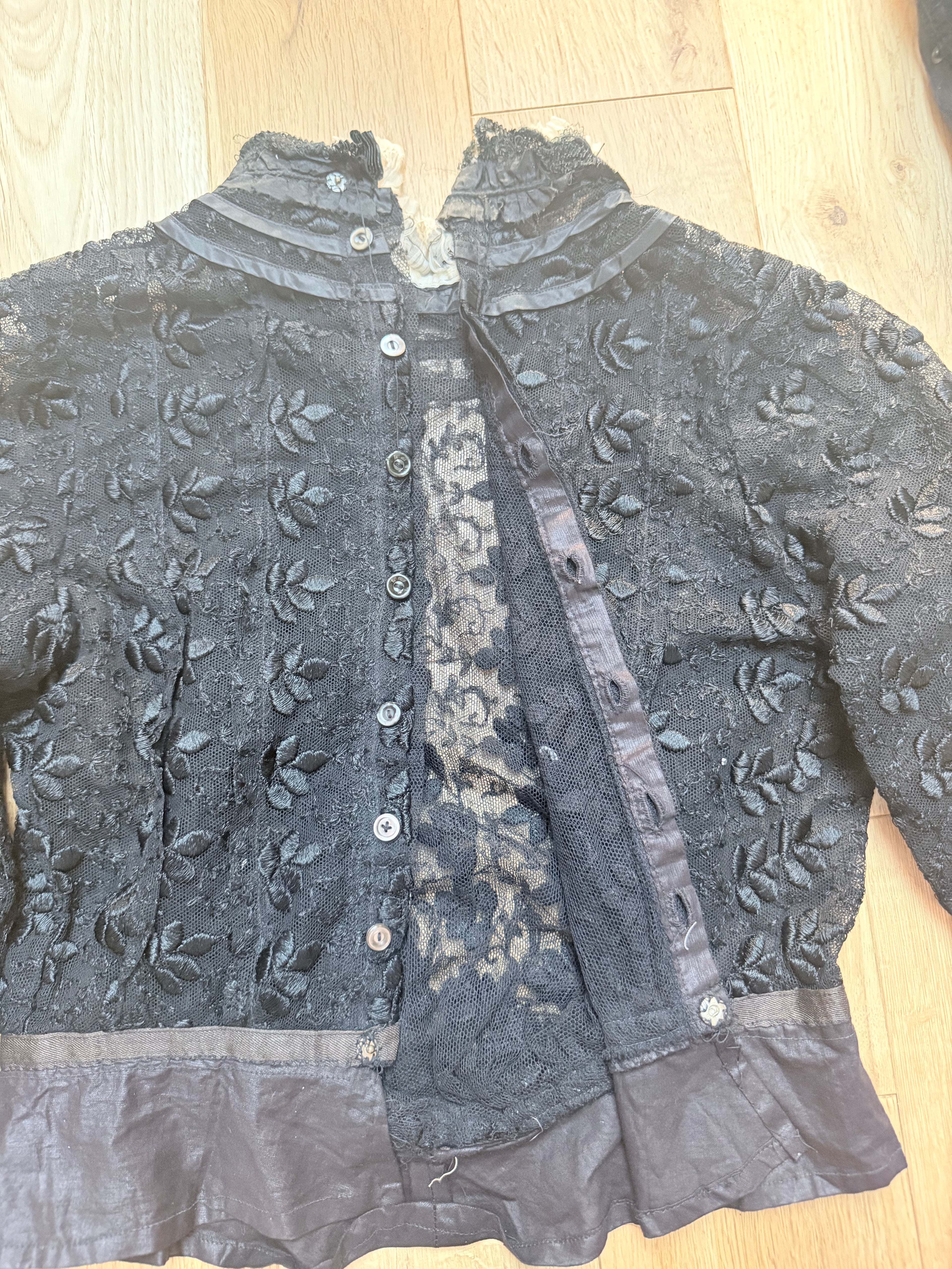 Antique 1890s–1910s Black Lace Two-Piece Gothic Peplum Set