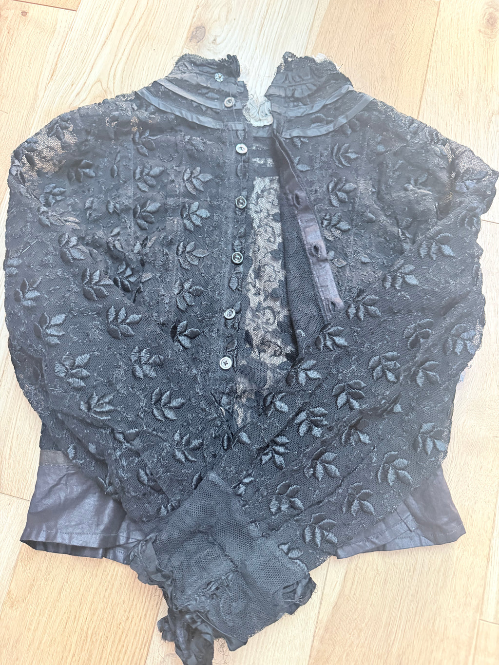 Antique 1890s–1910s Black Lace Two-Piece Gothic Peplum Set