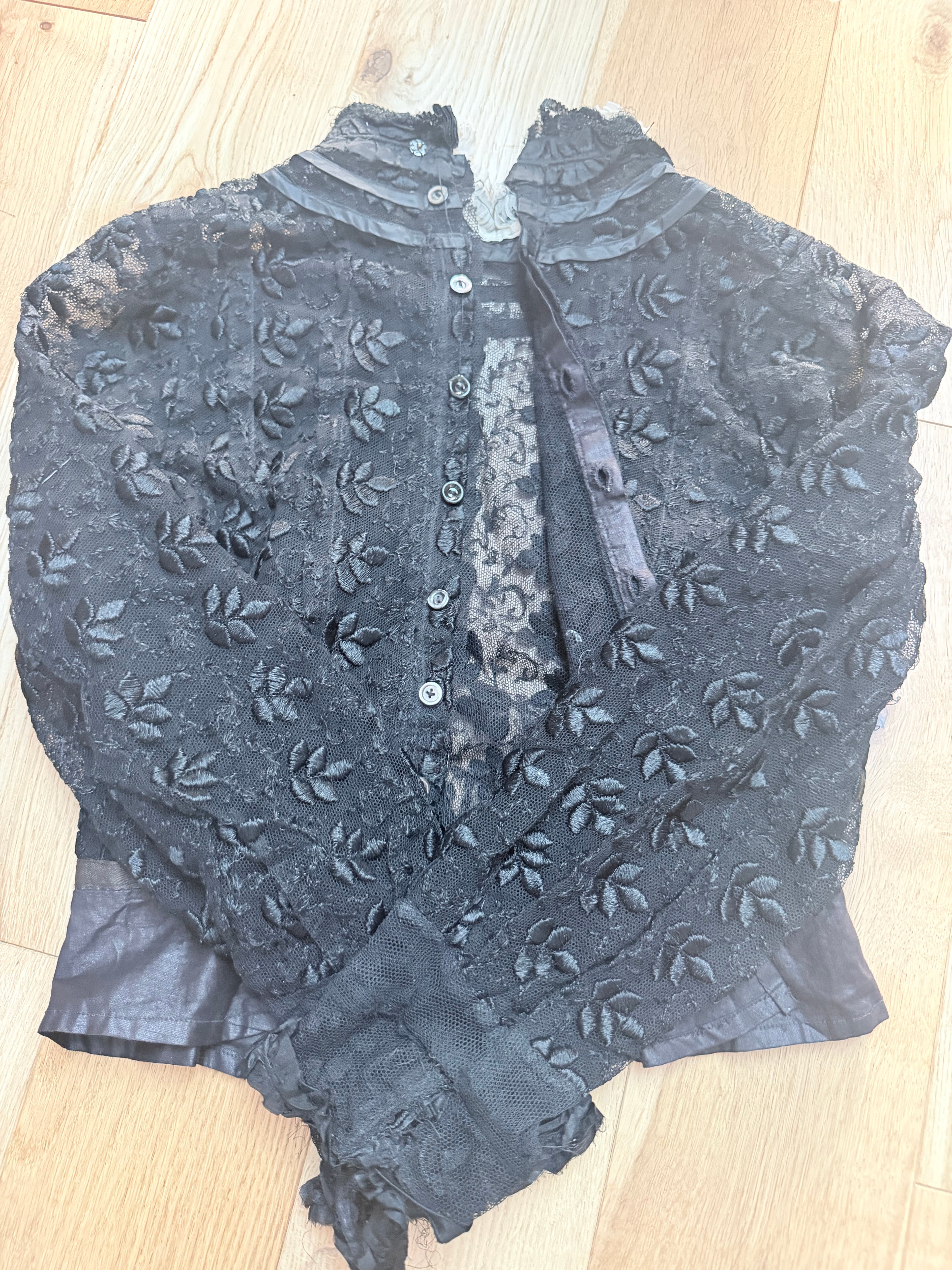 Antique 1890s–1910s Black Lace Two-Piece Gothic Peplum Set