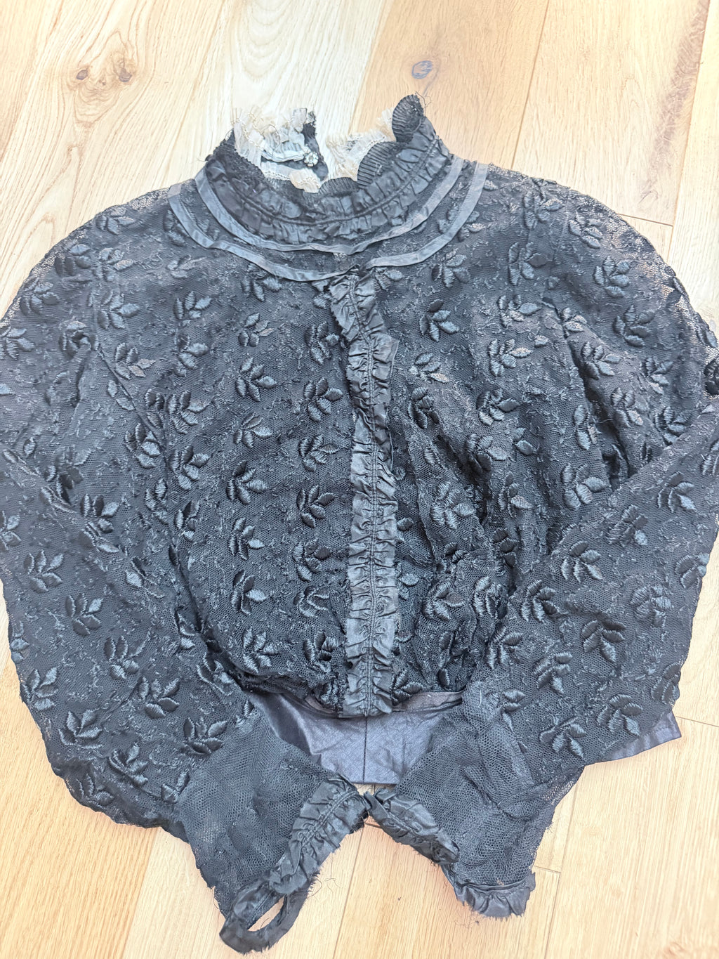Antique 1890s–1910s Black Lace Two-Piece Gothic Peplum Set