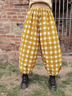 The Beatrice Barrel Leg in Mustard Yellow Gingham | Traditionally Made and Hand Block Printed