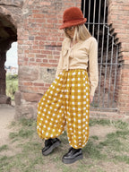 The Beatrice Barrel Leg in Mustard Yellow Gingham | Traditionally Made and Hand Block Printed