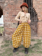 The Beatrice Barrel Leg in Mustard Yellow Gingham | Traditionally Made and Hand Block Printed