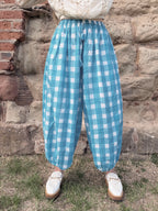 The Beatrice Barrel Leg in Ocean Blue Gingham | Traditionally Made and Hand Block Printed