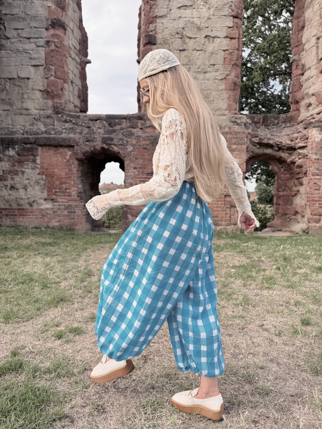 The Beatrice Barrel Leg in Ocean Blue Gingham | Traditionally Made and Hand Block Printed