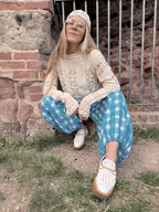 The Beatrice Barrel Leg in Ocean Blue Gingham | Traditionally Made and Hand Block Printed
