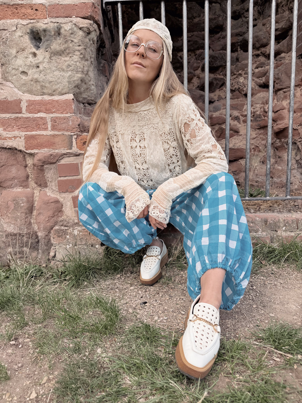 The Beatrice Barrel Leg in Ocean Blue Gingham | Traditionally Made and Hand Block Printed