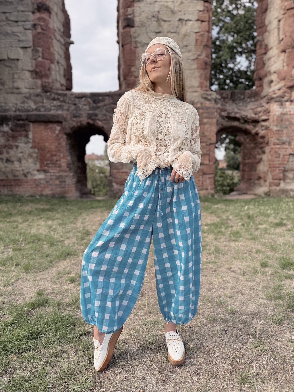The Beatrice Barrel Leg in Ocean Blue Gingham | Traditionally Made and Hand Block Printed