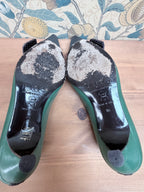 Vintage 1990s Dolce & Gabbana Green Leather Buckle Kitten Heels